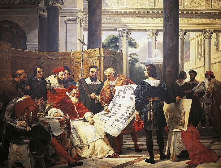 Браманте в союзе с Рафаэлем, годившимся ему во внуки, боролся с Микеланджело за благосклонность папы Юлия II 
